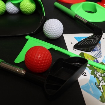 Clemas Minigolf Sada Hračky pro Děti, Dětské Golfové Hry, 16dílná Sada Golfových Kufrů pro Vnitřní