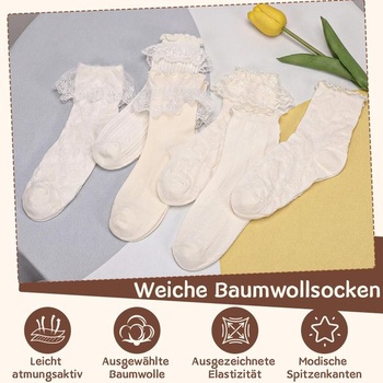 6 párov volánikových ponožiek, dámske krémovo biele čipkové ponožky, bavlna