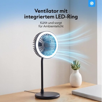 Ventilátor s LED světlem | 3 rychlosti | Černá