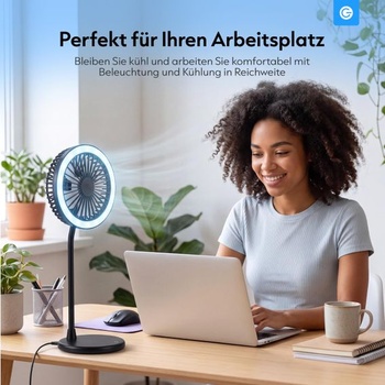Ventilátor s LED světlem | 3 rychlosti | Černá