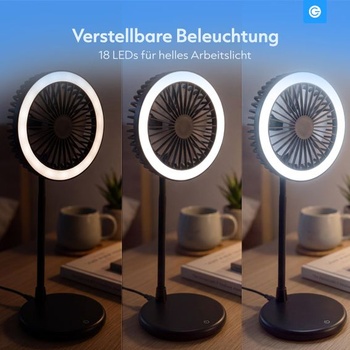Ventilátor s LED světlem | 3 rychlosti | Černá
