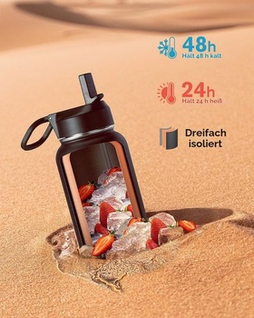 Coolflask Izolovaná nerezová láhev na vodu 946 ml s brčkem, 3 víčka Magic Black 946 ml