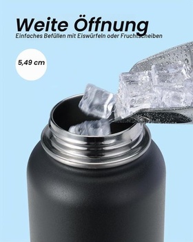Coolflask Izolovaná nerezová láhev na vodu 946 ml s brčkem, 3 víčka Magic Black 946 ml