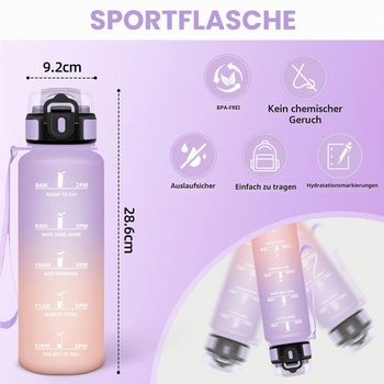 Láhev na vodu HoneyHolly, motivující a nepropustná, 1,5 l, láhev na vodu s časovou značkou,