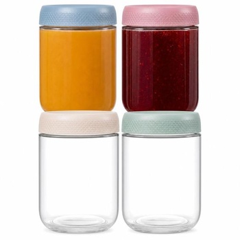 Pohár Chelo s viečkami, vzduchotesné, stohovateľné, bez BPA, sada 4 kusov, 500 ml