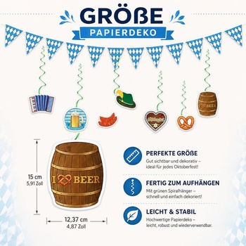 Sada dekorací Catelves na Oktoberfest, 19dílná, řetěz s vlajkou a závěsné dekorace