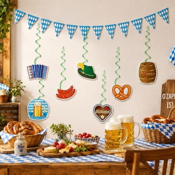 Sada dekorací Catelves na Oktoberfest, 19dílná, řetěz s vlajkou a závěsné dekorace