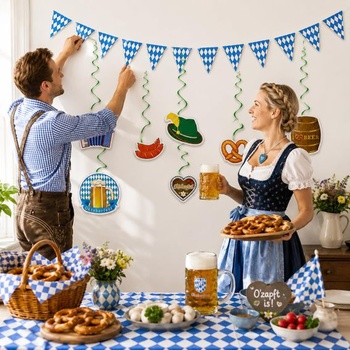 Sada dekorací Catelves na Oktoberfest, 19dílná, řetěz s vlajkou a závěsné dekorace