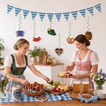 Sada dekorací Catelves na Oktoberfest, 19dílná, řetěz s vlajkou a závěsné dekorace