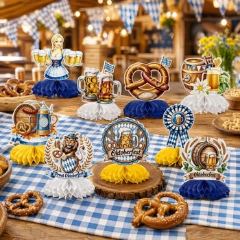 9 dekorácií z plástu na Oktoberfest, bavorské dekorácie na stôl