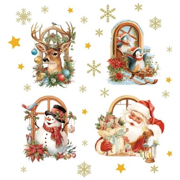 PLIGREAT 3 listy 3D vianočné samolepky na okno, snehuliak, Santa Claus, sob prerážajúce okno,