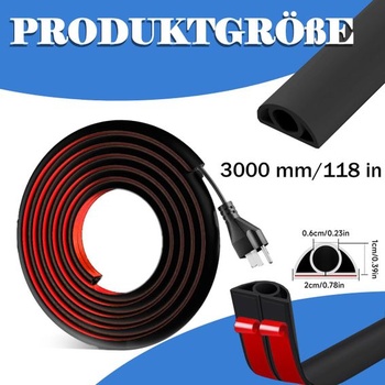 Samolepicí kabelový kanál - Flexibilní půlkulatý kryt kabelu 3 m x 2 cm, půlkulatý kryt kabelu,