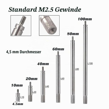 PRATYAHARA Sada 6 predlžovacích tyčí pre úchylkomery, závit M2,5, predlžovacia tyč 10–100 mm,