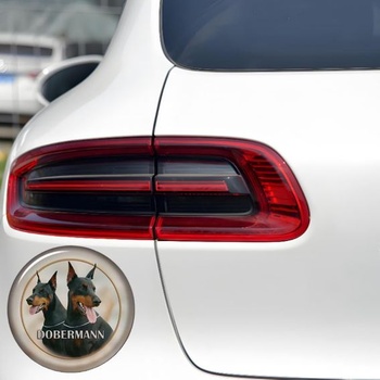 Okrúhla samolepka na auto s motívom dobermana, reflexná, vodotesná, PVC, vtipná samolepka na auto,