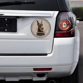 Samolepka na auto s dobermanom, okrúhla, vodotesná, reflexná, dekoratívna vinylová samolepka na auto,