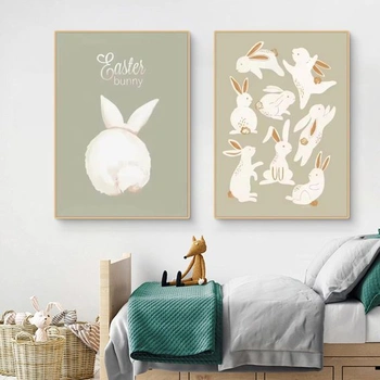 CULASIGN Premium velikonoční plakát sada 3 ks, velikonoční vajíčka, králík, plátno, nástěnné umění,