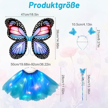 Svietiace motýlie kostým pre deti, dievčenskú tutu sukne so 4 LED motýlími krídlami, kostým víly na detské
