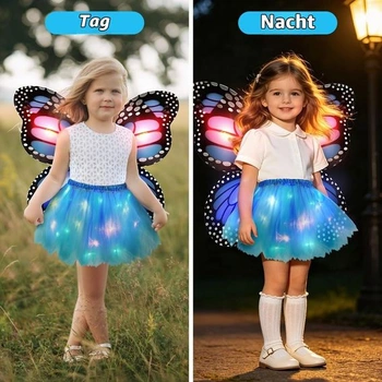 Svítící motýlí kostým pro děti, dívčí tutu sukně se 4 LED motýlími křídly, kostým víly na dětské