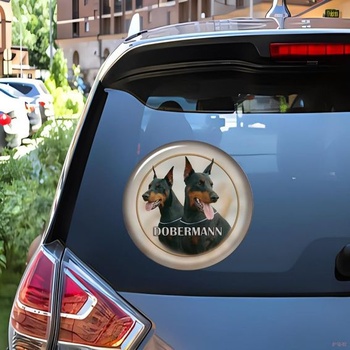 Okrúhla nálepka na auto s dobermanom, reflexná, vodotesná, PVC, vtipná nálepka na auto, notebook,