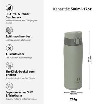 Fľaša na pitie Super Sparrow z nerezovej ocele 18/8 - 500 ml - bez BPA, nepriepustný termohrnček, fľaša