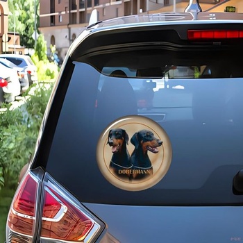 Samolepka na auto s dobermanom, reflexná, vodeodolná, dva čierni dobermani, samolepka na psa do auta,