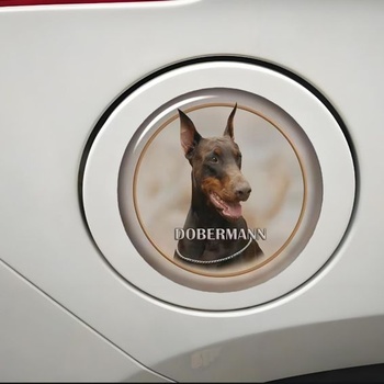Samolepka na auto s motívom dobermana, okrúhla, vodeodolná, reflexná, dekoratívna vinylová samolepka