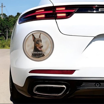 Samolepka na auto s motivem dobrmana, kulatá, voděodolná, reflexní, dekorativní vinylová samolepka