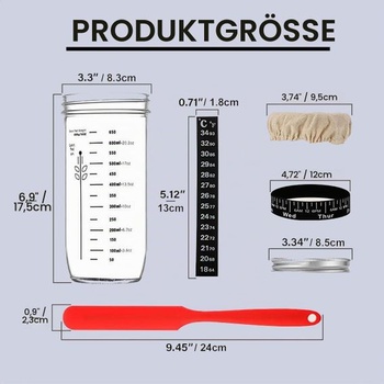 Sada na prípravu kvásku, 730ml poháre na prípravu kvásku, príslušenstvo ku kvásku, fermentačné