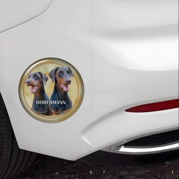Samolepka na auto s dobermanom, reflexná, vodotesná, PVC materiál, vtipná okrúhla samolepka s