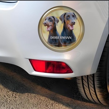 Samolepka na auto s dobermanom, reflexná, vodotesná, PVC materiál, vtipná okrúhla samolepka s