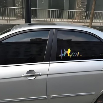 Samolepka na auto s holografickým motívom pudla, vodotesná, s motívom srdca s EKG, dekoratívna PVC