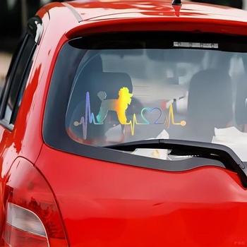 Samolepka na auto s holografickým motívom pudla, vodotesná, s motívom srdca s EKG, dekoratívna PVC