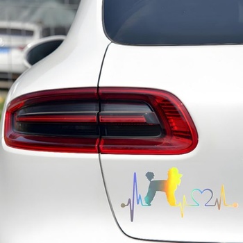 Samolepka na auto s holografickým motívom pudla, vodotesná, s motívom srdca s EKG, dekoratívna PVC