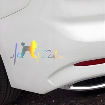 Samolepka na auto s holografickým motívom pudla, vodotesná, s motívom srdca s EKG, dekoratívna PVC