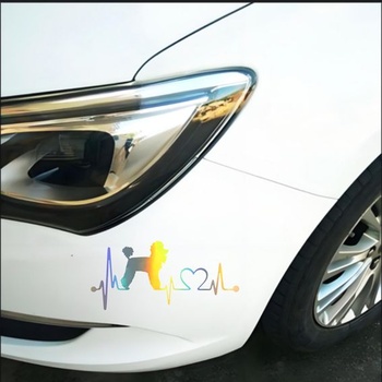 Samolepka na auto s holografickým motivem pudla, vodotěsná, design srdce s EKG, dekorativní PVC
