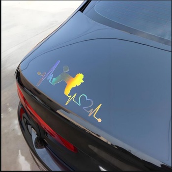 Samolepka na auto s holografickým motívom pudla, vodotesná, design srdca s EKG, dekoratívne PVC