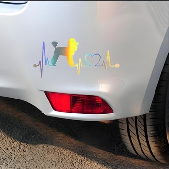Samolepka na auto s holografickým motivem pudla, vodotěsná, design srdce s EKG, dekorativní PVC