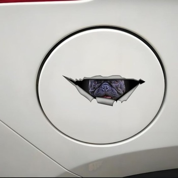 Samolepka na auto s motívom francúzskeho buldočka, 3D potrhaný efekt, reflexná, vodeodolná, na
