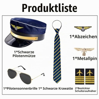 Doplnky ku kostýmu pilota kapitána, pilotná sada kapitána s karnevalovými rukávmi, pruhované