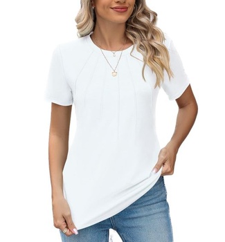 Dámské tričko, kulatý výstřih, plisované, elegantní top, ležérní, volné, tunika s krátkým rukávem,