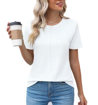 Dámské tričko, kulatý výstřih, plisované, elegantní top, ležérní, volné, tunika s krátkým rukávem,