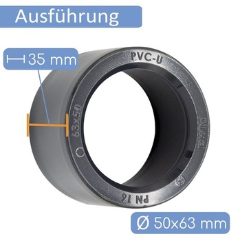 Redukčná PVC objímka pre hrdlá 63 mm na rúrky 50 mm - bm185