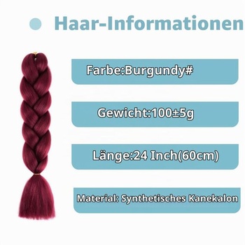 Vínové syntetické vlasy na zaplétání 24 palců 1 ks Easy Jumbo Braid předpjaté prodloužení Vlasy na