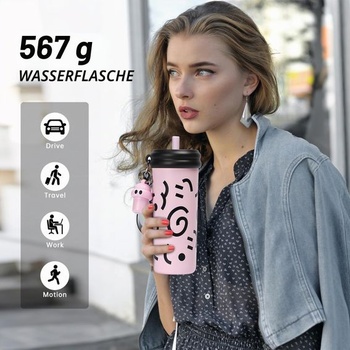 Cestovní hrnek z nerezové oceli s brčkem, 600 ml/20 oz. Nepropustný, opakovaně použitelný hrnek na