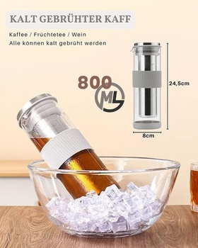 Kávovar JanYoo Cold Brew 800ml, sklenená kanvica s filtrom a hubičkou z nerezovej ocele 304,