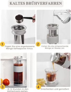 Kávovar JanYoo Cold Brew 800ml, sklenená kanvica s filtrom a hubičkou z nerezovej ocele 304,
