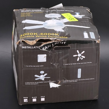 Stropný ventilátor REYLAX 50 cm so svetlom, pätica E27, tichý jednosmerný motor, 6 rýchlostí