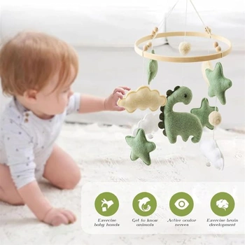 Dětská větrná zvonkohra, mobilní dětská větrná zvonkohra s dinosaury a mraky, dřevěná závěsná