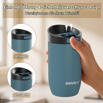 MOMSIV 350ml nerezový izolovaný hrnček na kávu s lisovacím uzáverom, vákuovo nepriepustný dvojstenný