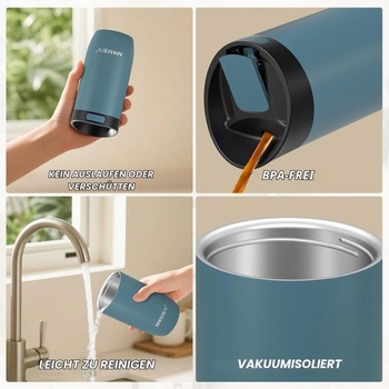 MOMSIV 350ml nerezový izolovaný hrnček na kávu s lisovacím uzáverom, vákuovo nepriepustný dvojstenný